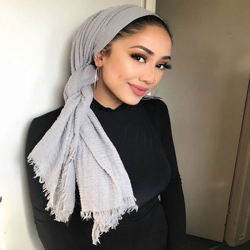Bubble plain Scarf / cotton scarf fringes women soft solid hijab popular muffler shawls big Pashmina wrap hijab — photo 3
