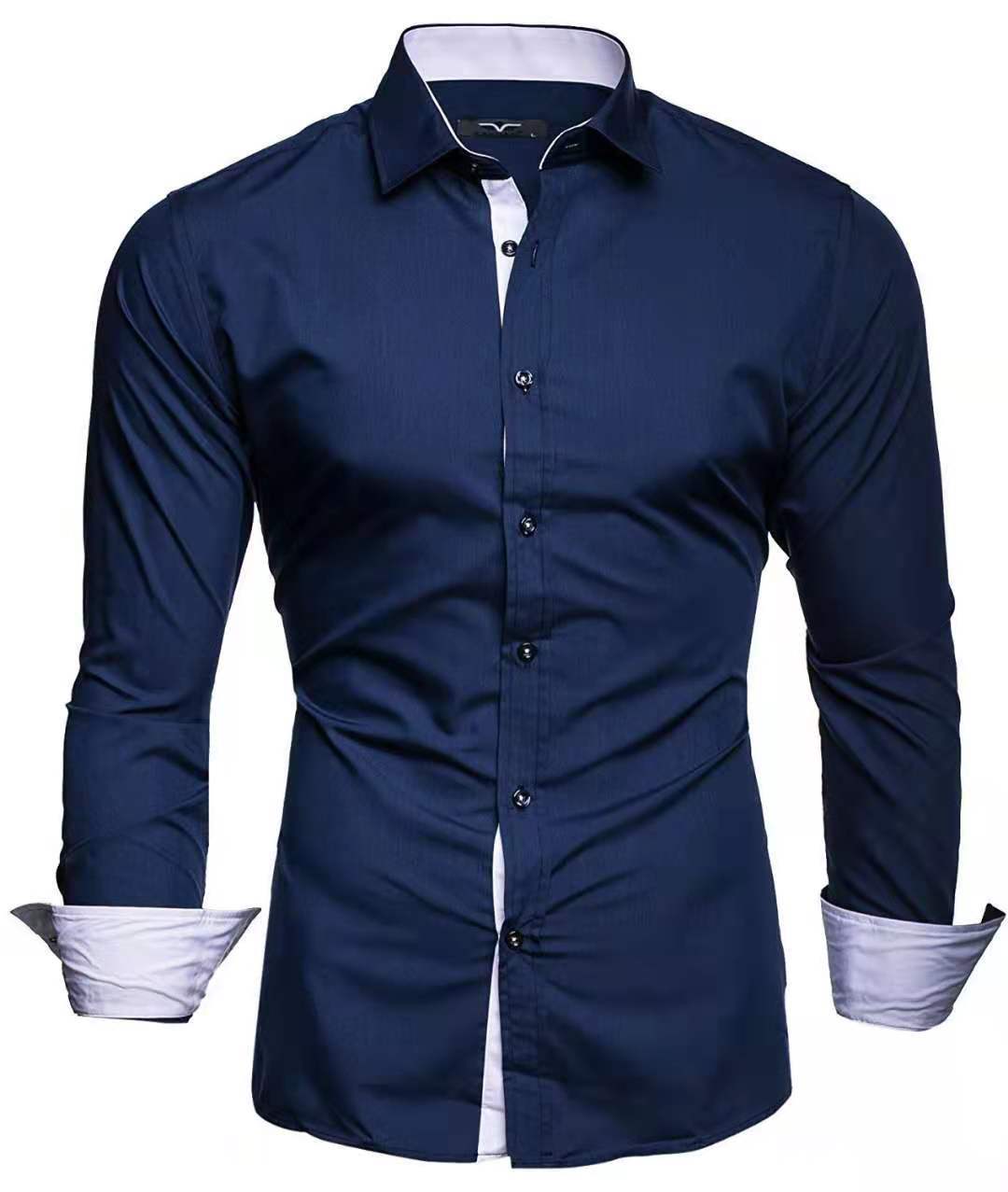 Casual Contrast Colored Tiansi Long Sleeved Men's Casual Shirt — photo 5