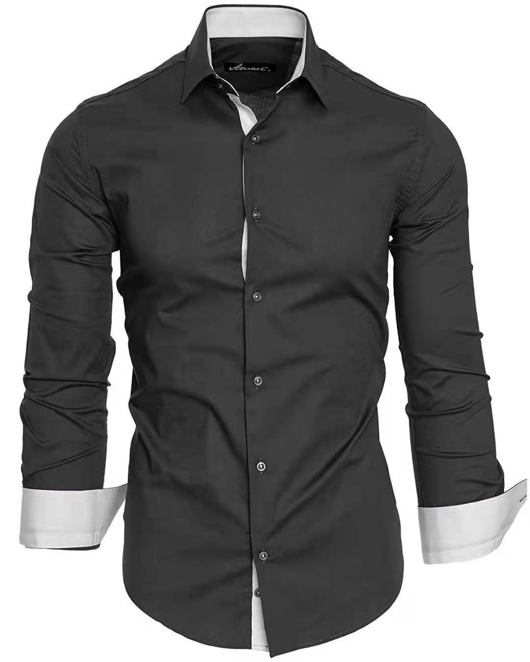 Casual Contrast Colored Tiansi Long Sleeved Men's Casual Shirt — photo 6