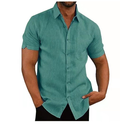 Men Short Sleeve Summer Solid Shirts Casual Loose Tops Tee — photo 3