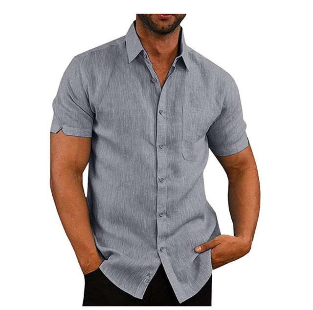 Men Short Sleeve Summer Solid Shirts Casual Loose Tops Tee — photo 4