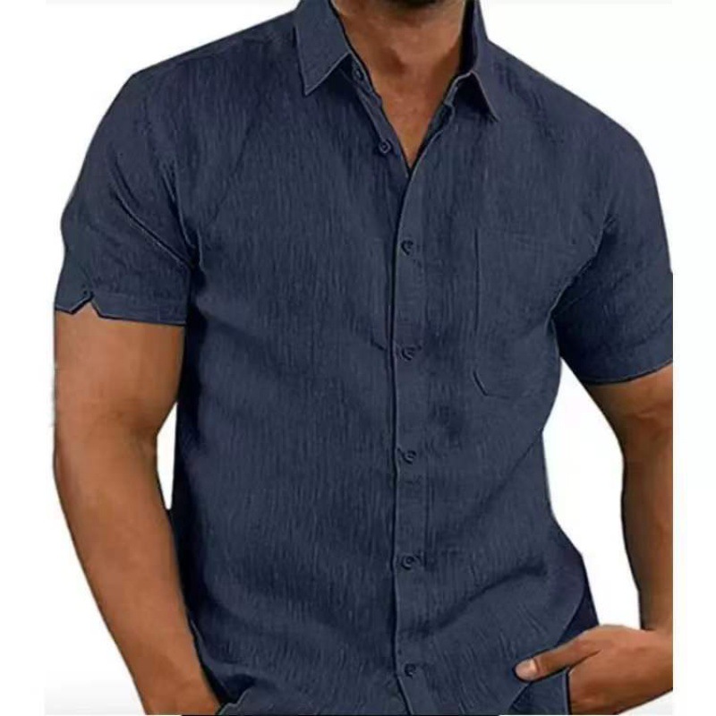 Men Short Sleeve Summer Solid Shirts Casual Loose Tops Tee — photo 5
