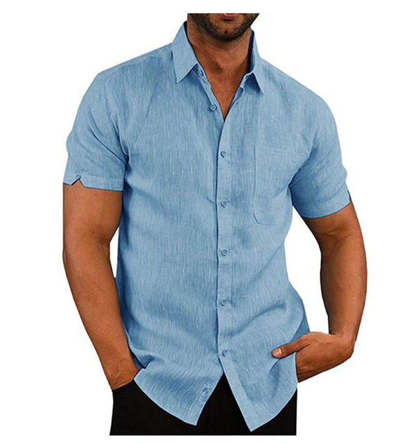 Men Short Sleeve Summer Solid Shirts Casual Loose Tops Tee — photo 6