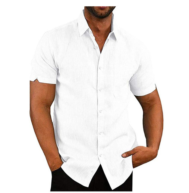 Men Short Sleeve Summer Solid Shirts Casual Loose Tops Tee — photo 7