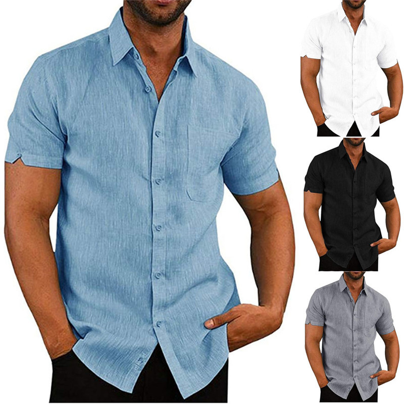 Men Short Sleeve Summer Solid Shirts Casual Loose Tops Tee — photo 8