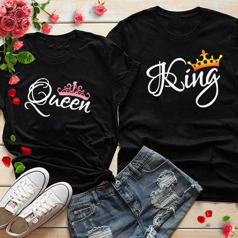 Crown Print Couple T Shirt Lovers Short Sleeve O Neck Loose Tshirt Fashion Woman Man Tee Shirt Tops Clothes — photo 3