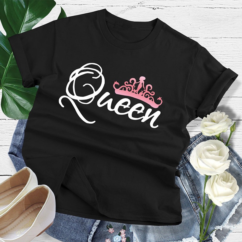 Crown Print Couple T Shirt Lovers Short Sleeve O Neck Loose Tshirt Fashion Woman Man Tee Shirt Tops Clothes — photo 6