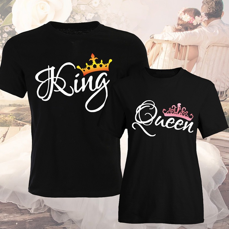 Crown Print Couple T Shirt Lovers Short Sleeve O Neck Loose Tshirt Fashion Woman Man Tee Shirt Tops Clothes — photo 7