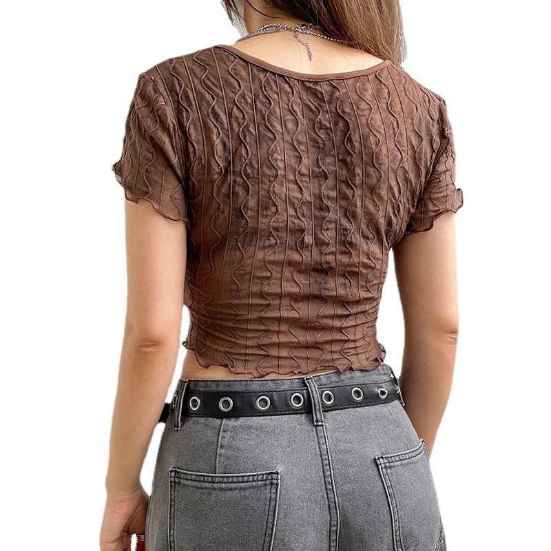 Perspective Vneck Hollow Cardigan Tshirt Careful Machine Fungus Edge Short Temperament Allmatch Top — photo 5