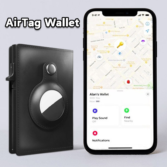 AirTag Wallet Anti Theft Bullet Card Bag Multi-functional Rfid Card Holder Men's Leather Slim Wallets For Airtag Air Tag — photo 4