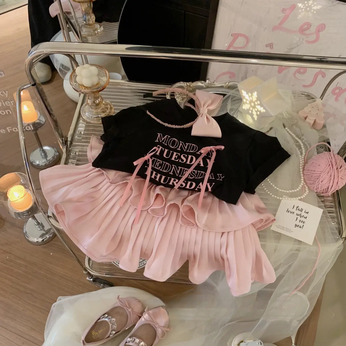 Girls' Pleated Skirt Western Style Letter T-shirt Two-piece Suit — photo 9