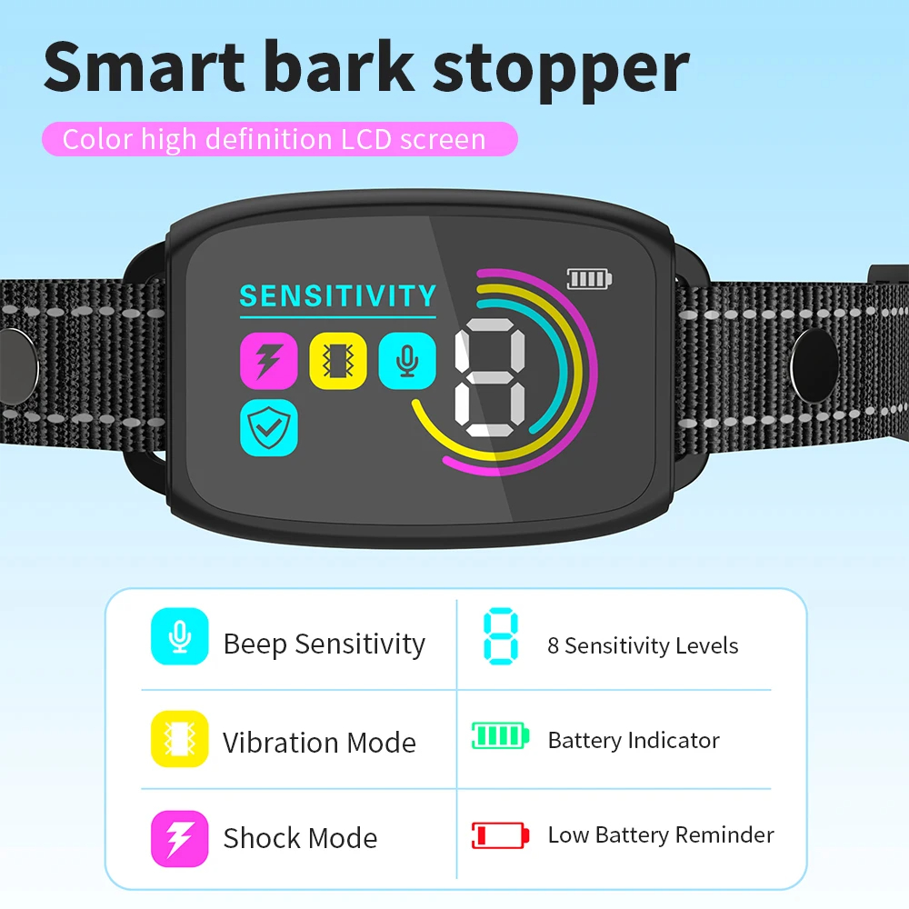 Smart Automatic Anti Barking Dog Collar Rechargeable Bark Stopper Stop Barking HD Digital Display IP67 Waterproof Collar For Dogs Pet Products — photo 3