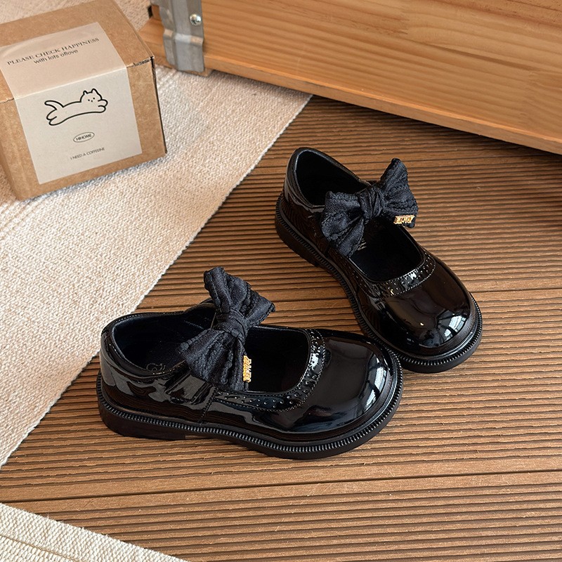 2026 Spring New Kids Leather Shoes, Stylish Black Bow Princess Mary Jane Flat Shoes For Girls — photo 4
