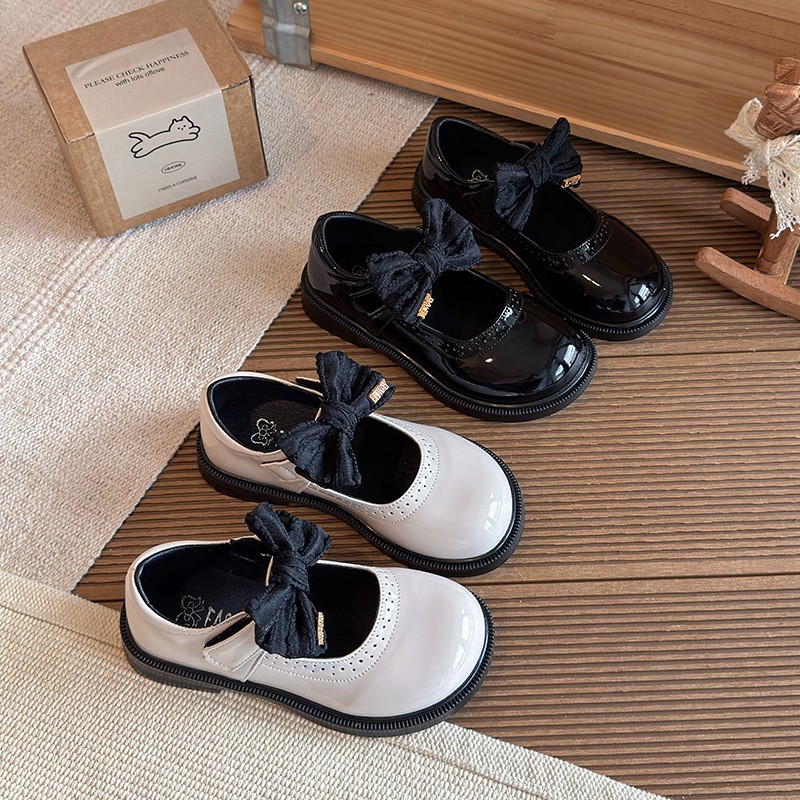 2026 Spring New Kids Leather Shoes, Stylish Black Bow Princess Mary Jane Flat Shoes For Girls — photo 5