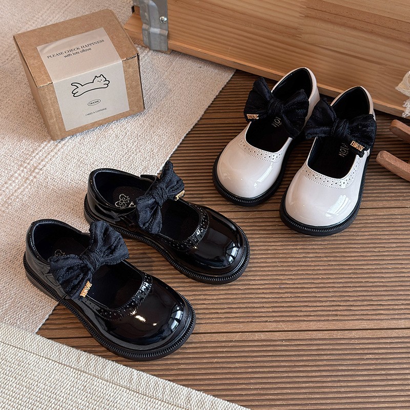 2026 Spring New Kids Leather Shoes, Stylish Black Bow Princess Mary Jane Flat Shoes For Girls — photo 6