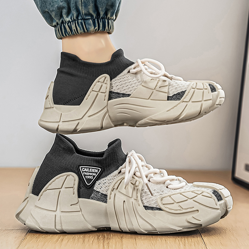 Men's Spring Summer Mesh Sneakers, Breathable Fly Knit Casual Slip-on Dad Shoes, Lightweight Fashion Popular Running Footwear — photo 3