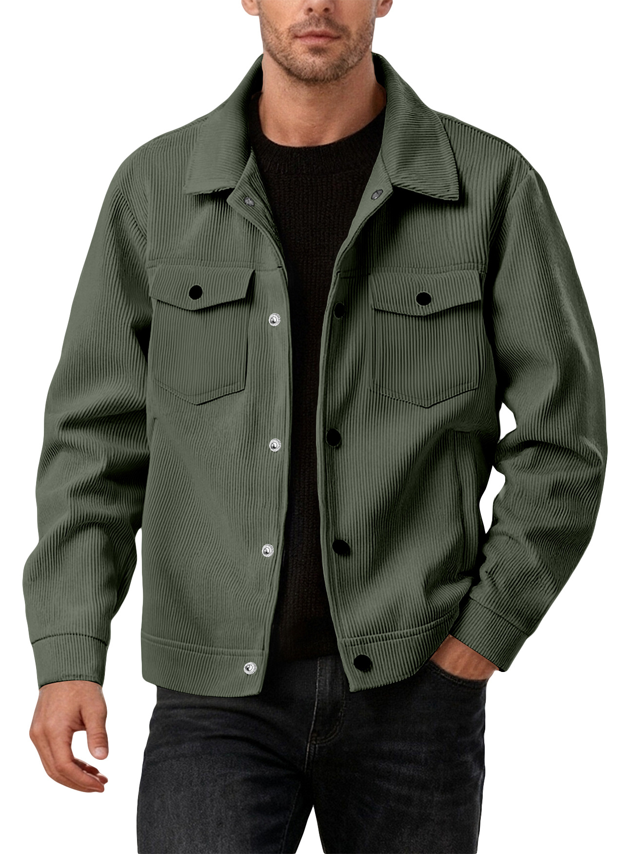New European And American Men's Casual Solid Color Lapel Single-breasted Corduroy Jacket For Spring And Autumn, Cross-border Foreign Trade Amazon Style — photo 3