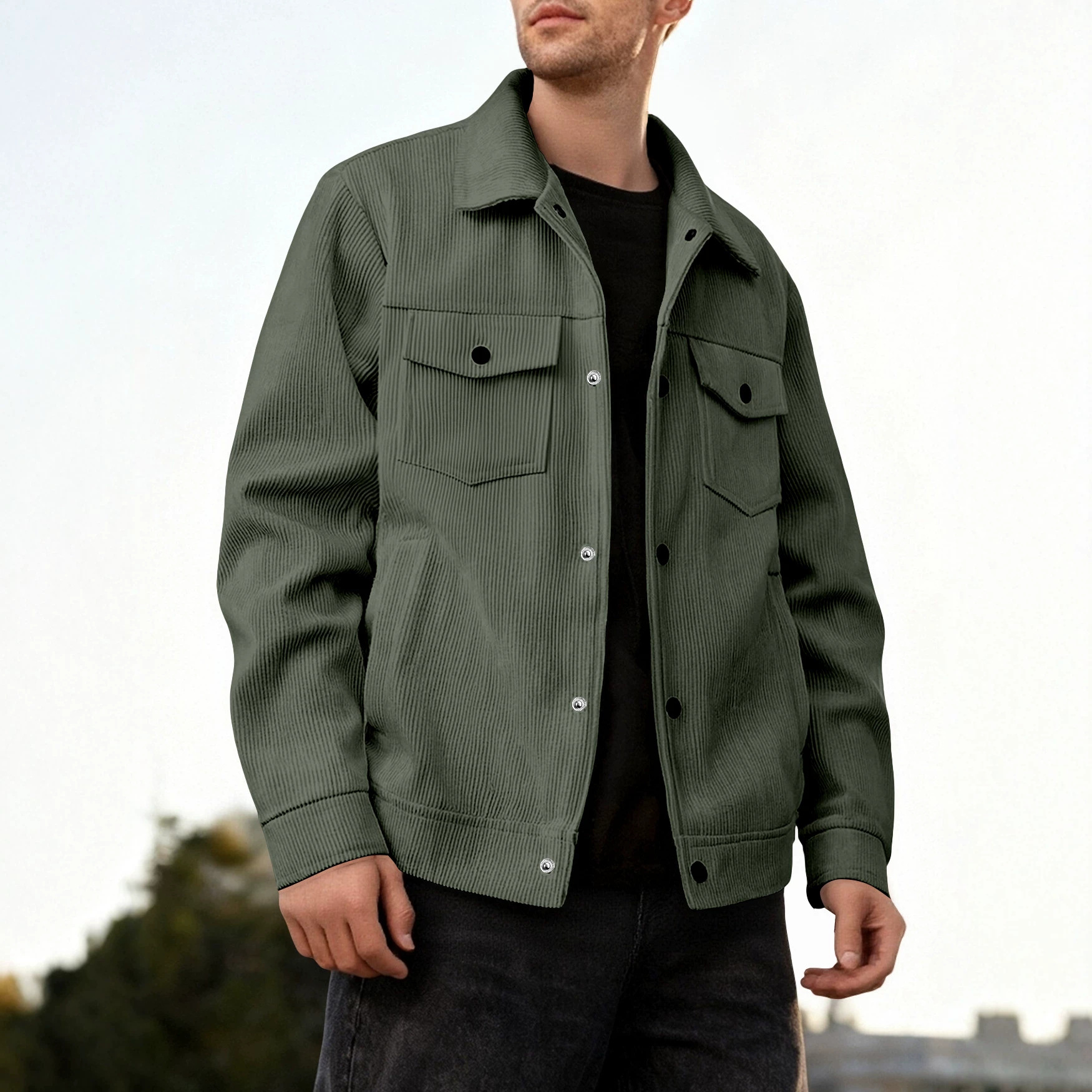 New European And American Men's Casual Solid Color Lapel Single-breasted Corduroy Jacket For Spring And Autumn, Cross-border Foreign Trade Amazon Style — photo 4