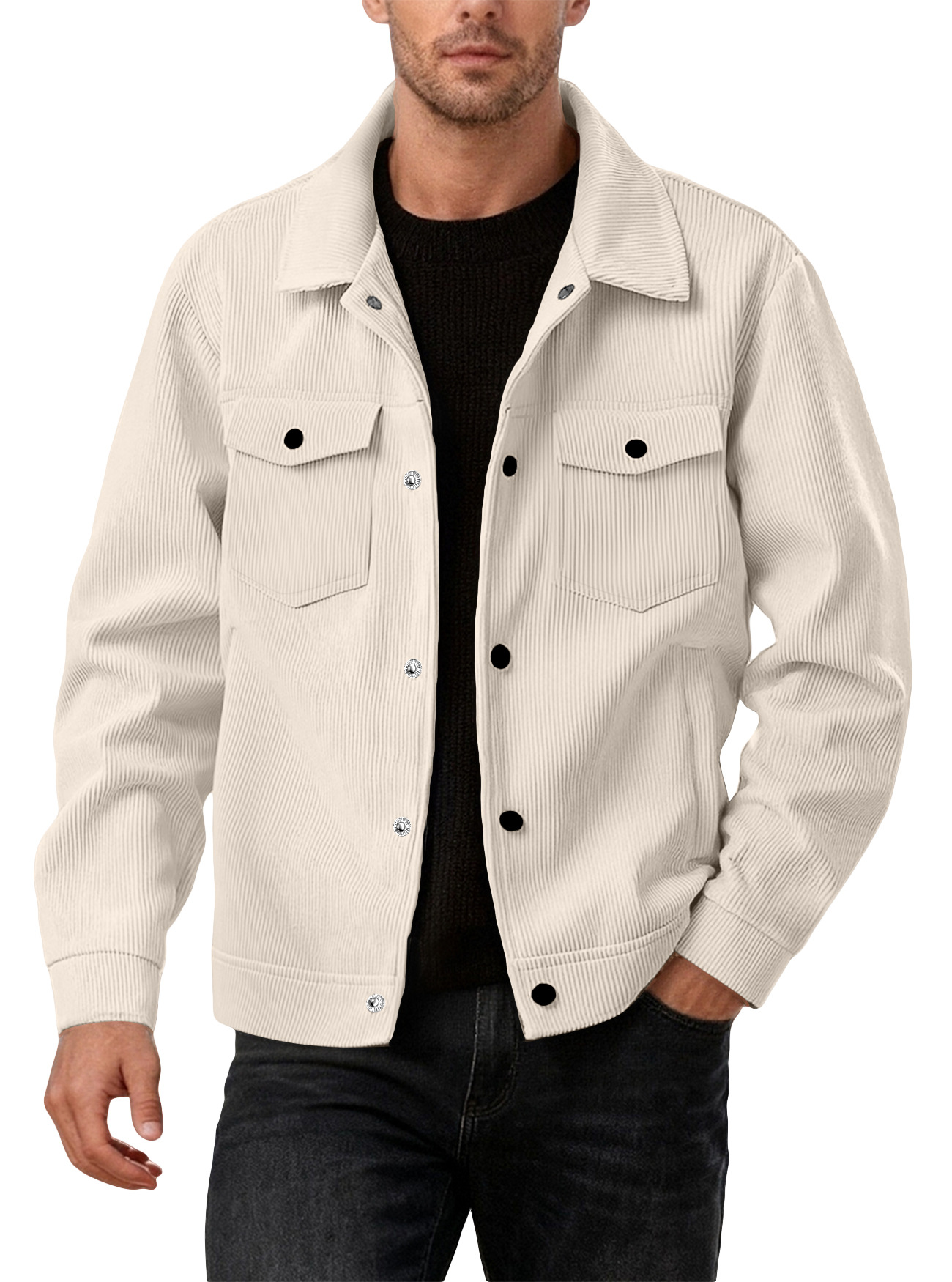 New European And American Men's Casual Solid Color Lapel Single-breasted Corduroy Jacket For Spring And Autumn, Cross-border Foreign Trade Amazon Style — photo 5