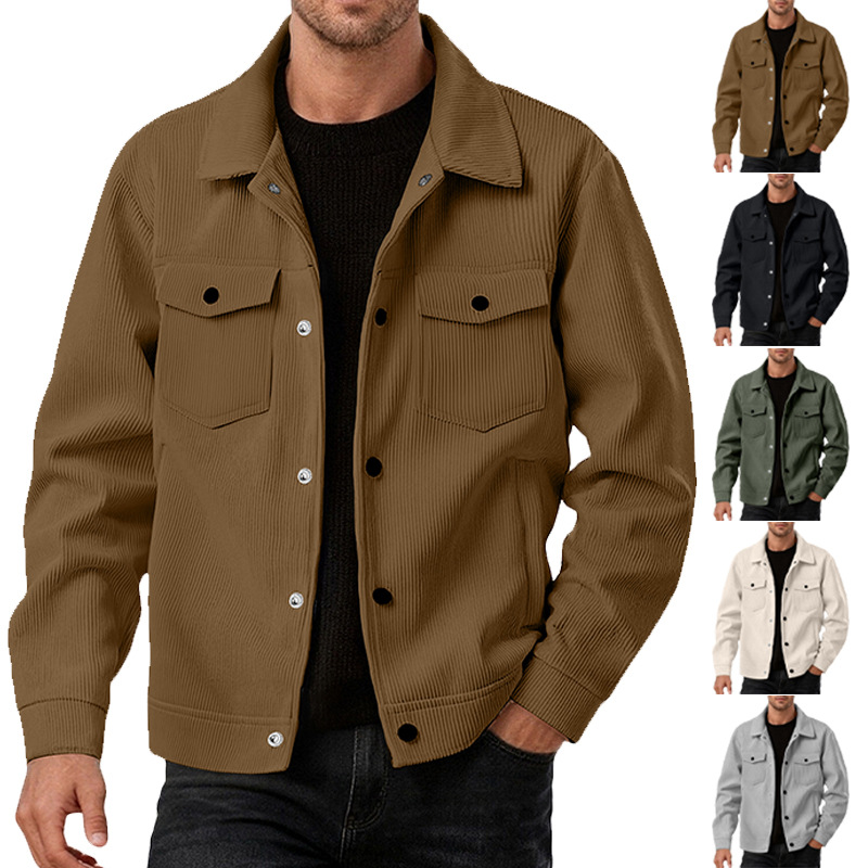 New European And American Men's Casual Solid Color Lapel Single-breasted Corduroy Jacket For Spring And Autumn, Cross-border Foreign Trade Amazon Style — photo 6