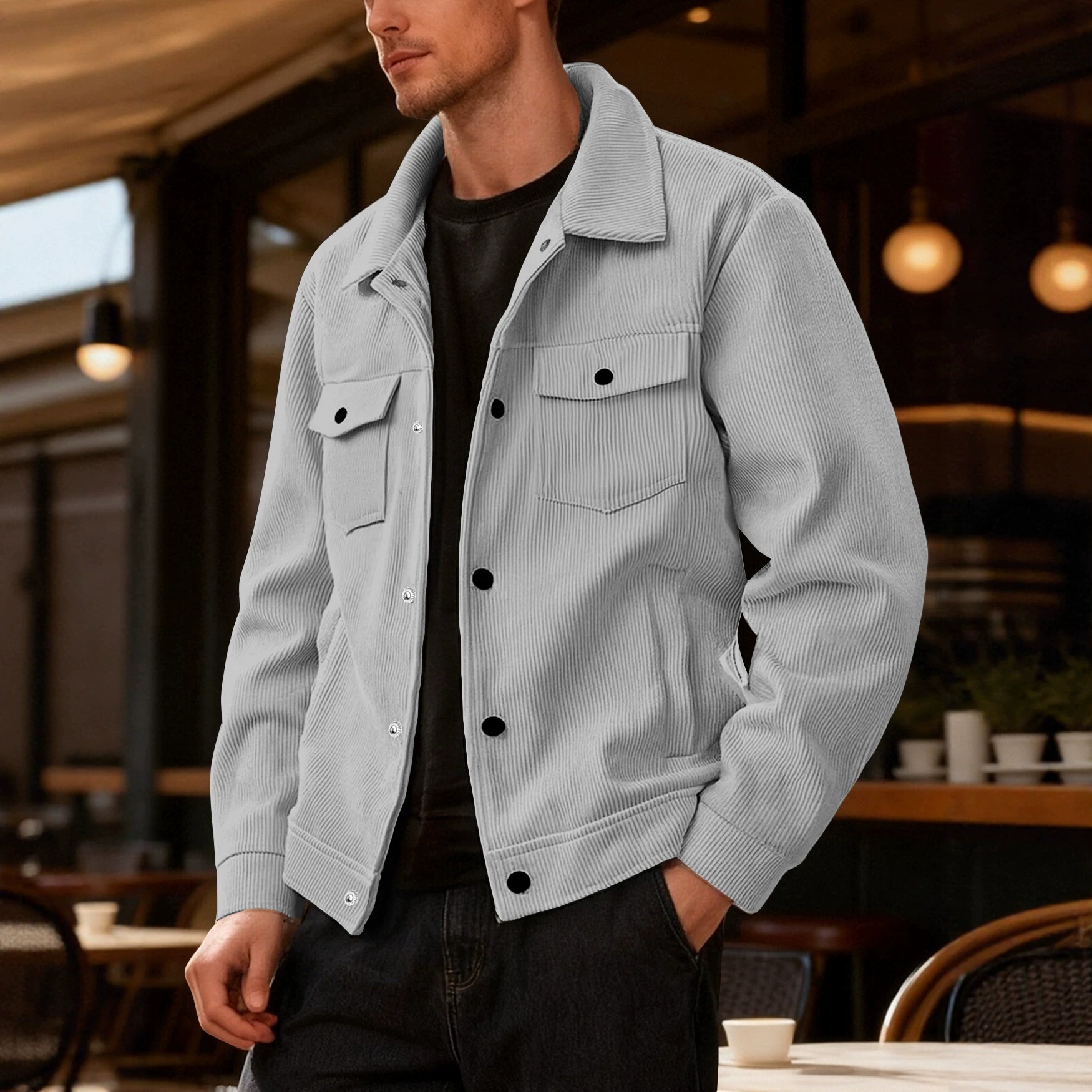 New European And American Men's Casual Solid Color Lapel Single-breasted Corduroy Jacket For Spring And Autumn, Cross-border Foreign Trade Amazon Style — photo 7