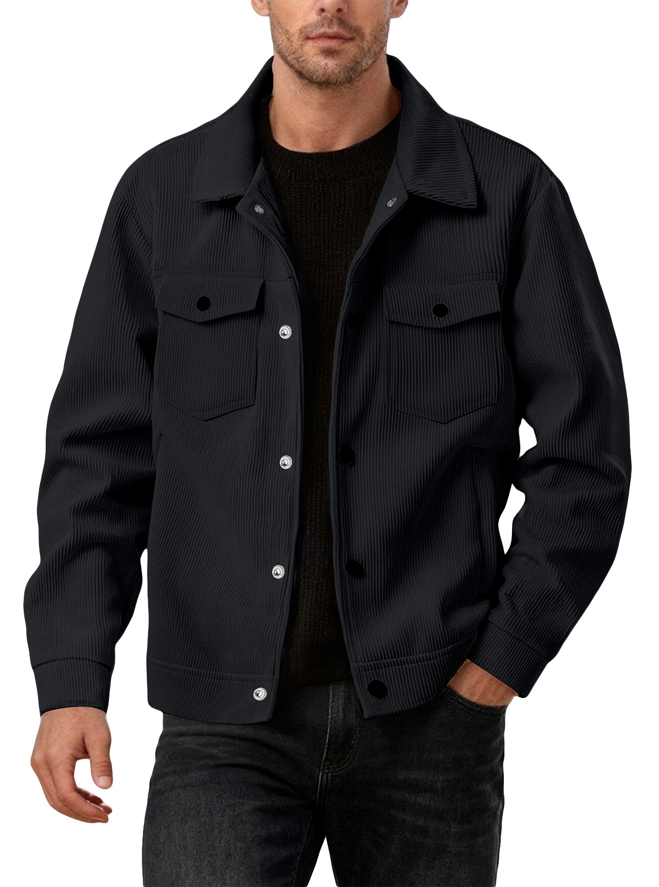 New European And American Men's Casual Solid Color Lapel Single-breasted Corduroy Jacket For Spring And Autumn, Cross-border Foreign Trade Amazon Style — photo 9