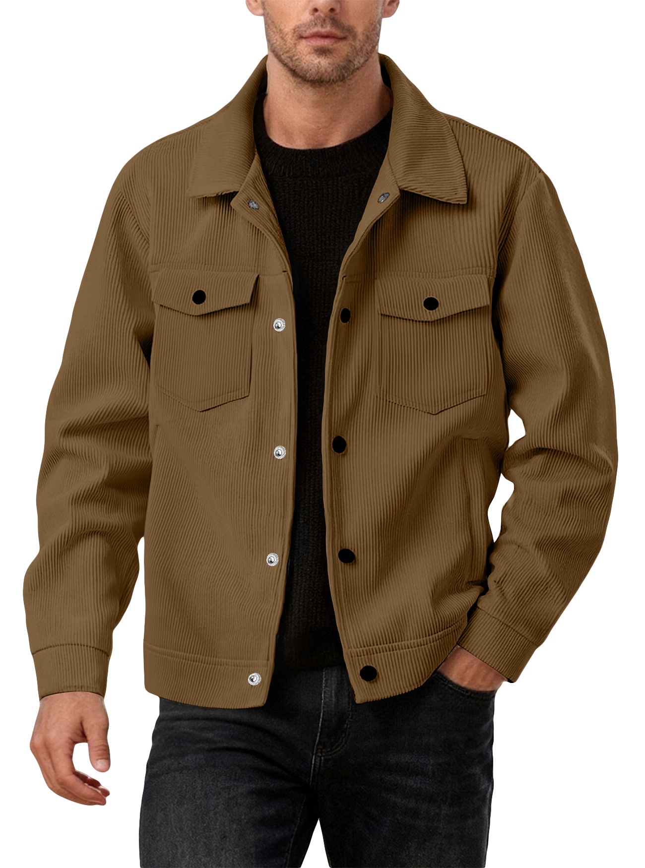 New European And American Men's Casual Solid Color Lapel Single-breasted Corduroy Jacket For Spring And Autumn, Cross-border Foreign Trade Amazon Style — photo 10