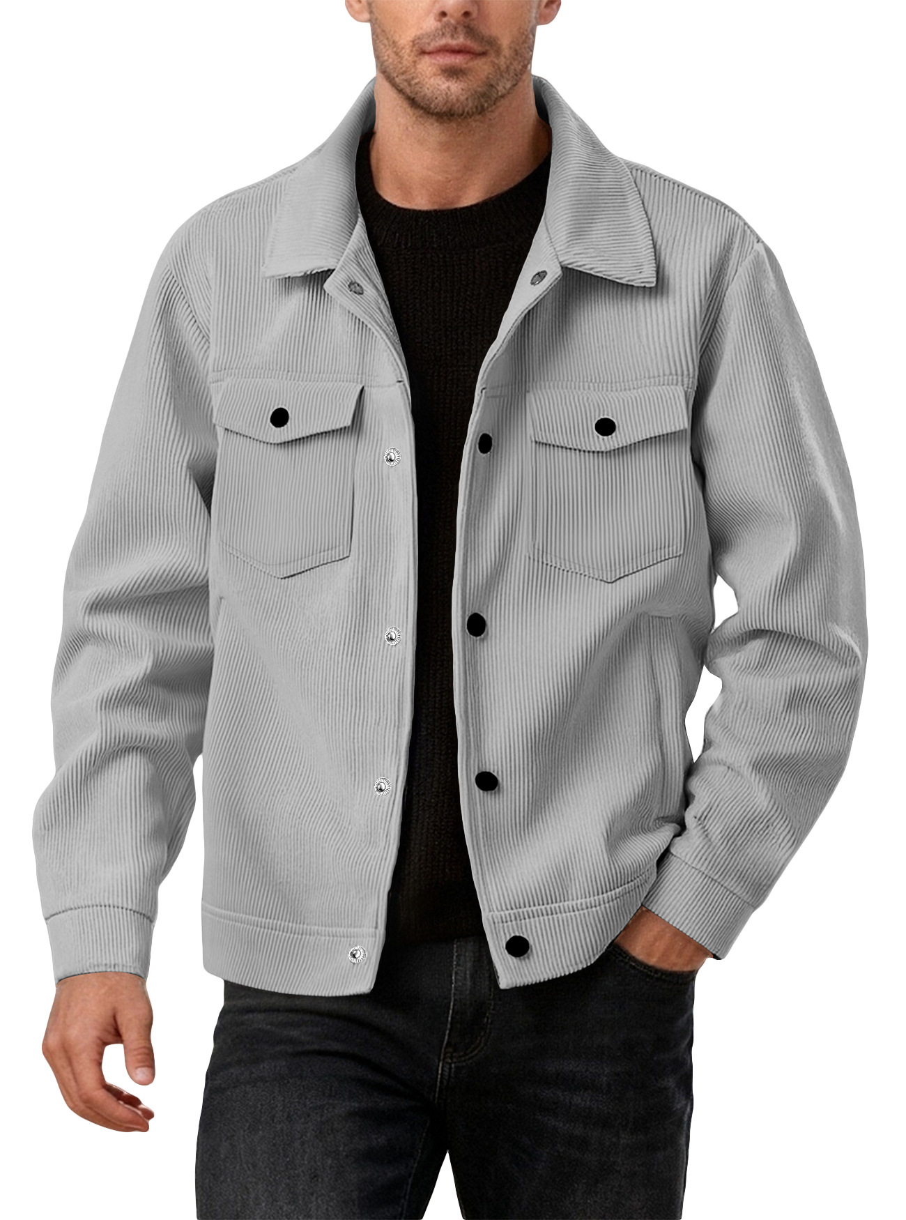 New European And American Men's Casual Solid Color Lapel Single-breasted Corduroy Jacket For Spring And Autumn, Cross-border Foreign Trade Amazon Style — photo 11