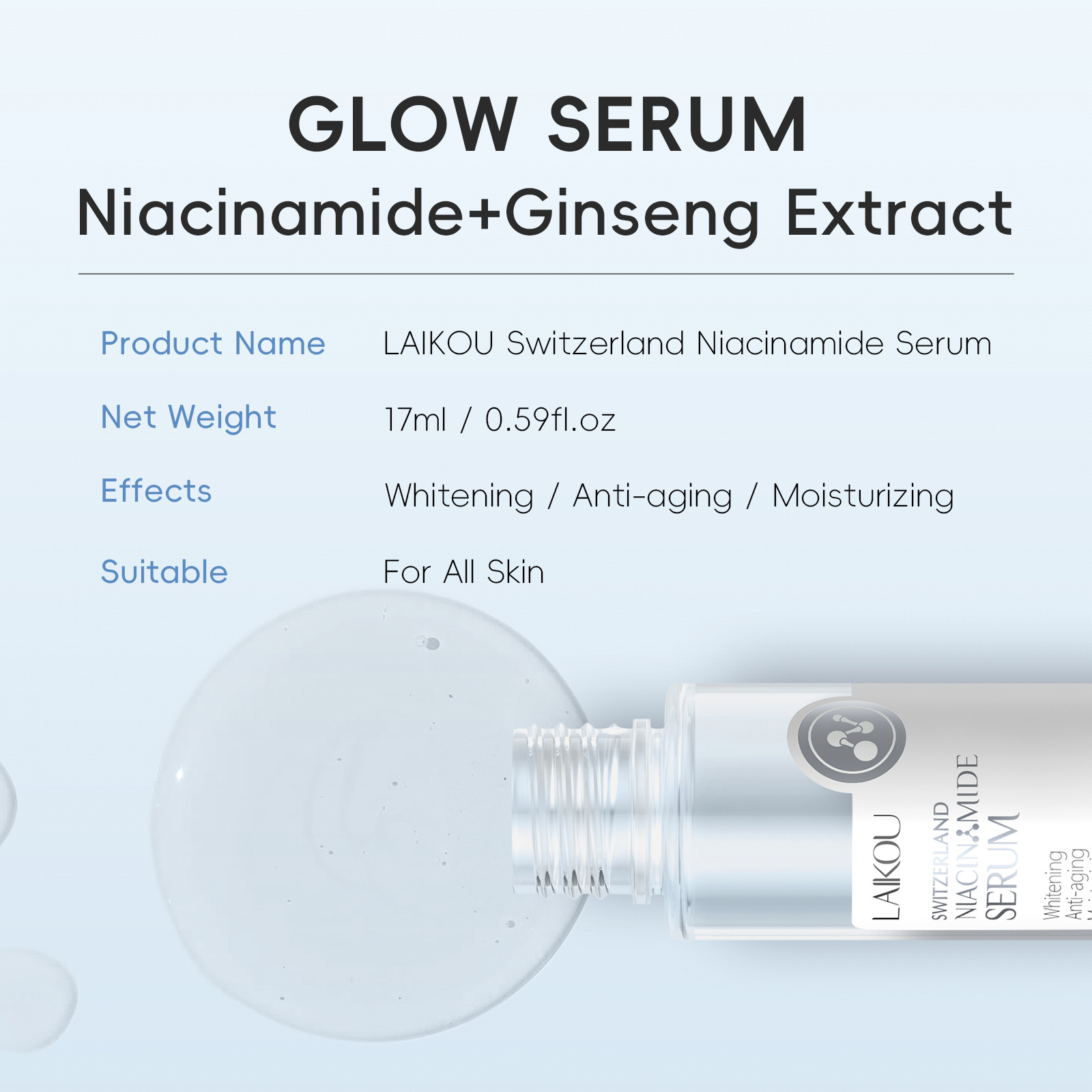 LAIKOU Swiss Nicotinamide Essence 17ml Sodium Hyaluronate Moisturizing And Hydrating Cross-border Factory Supply — photo 2