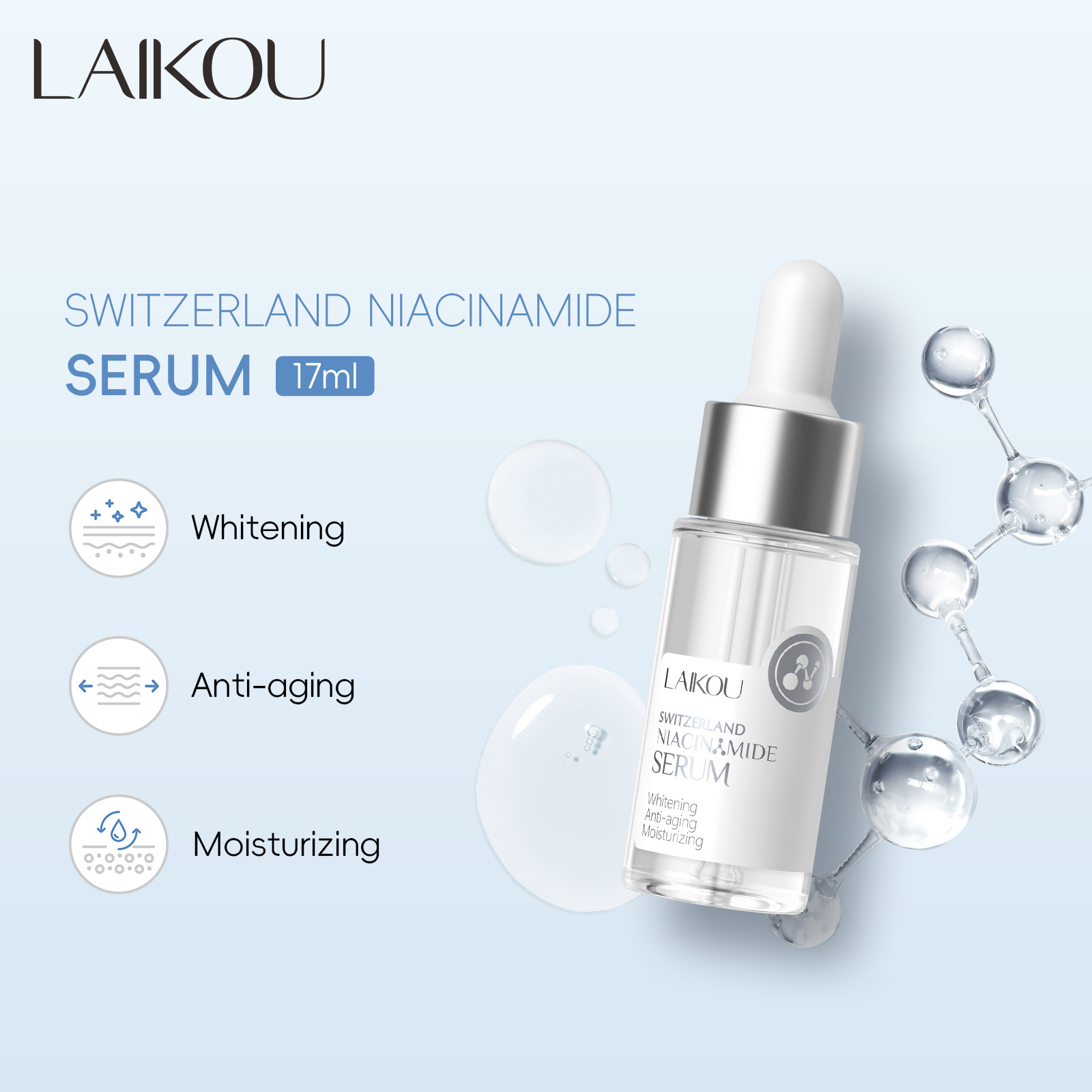LAIKOU Swiss Nicotinamide Essence 17ml Sodium Hyaluronate Moisturizing And Hydrating Cross-border Factory Supply — photo 4