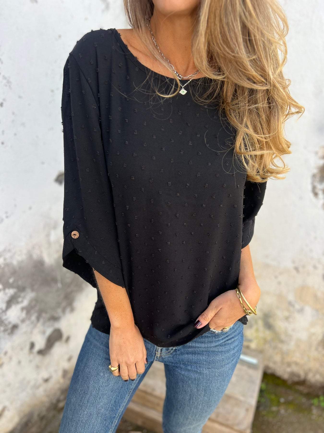 Women's Fashion Casual Loose Fit Top T Shirt Round Neck Chiffon Jacquard For Spring And Autumn — photo 5