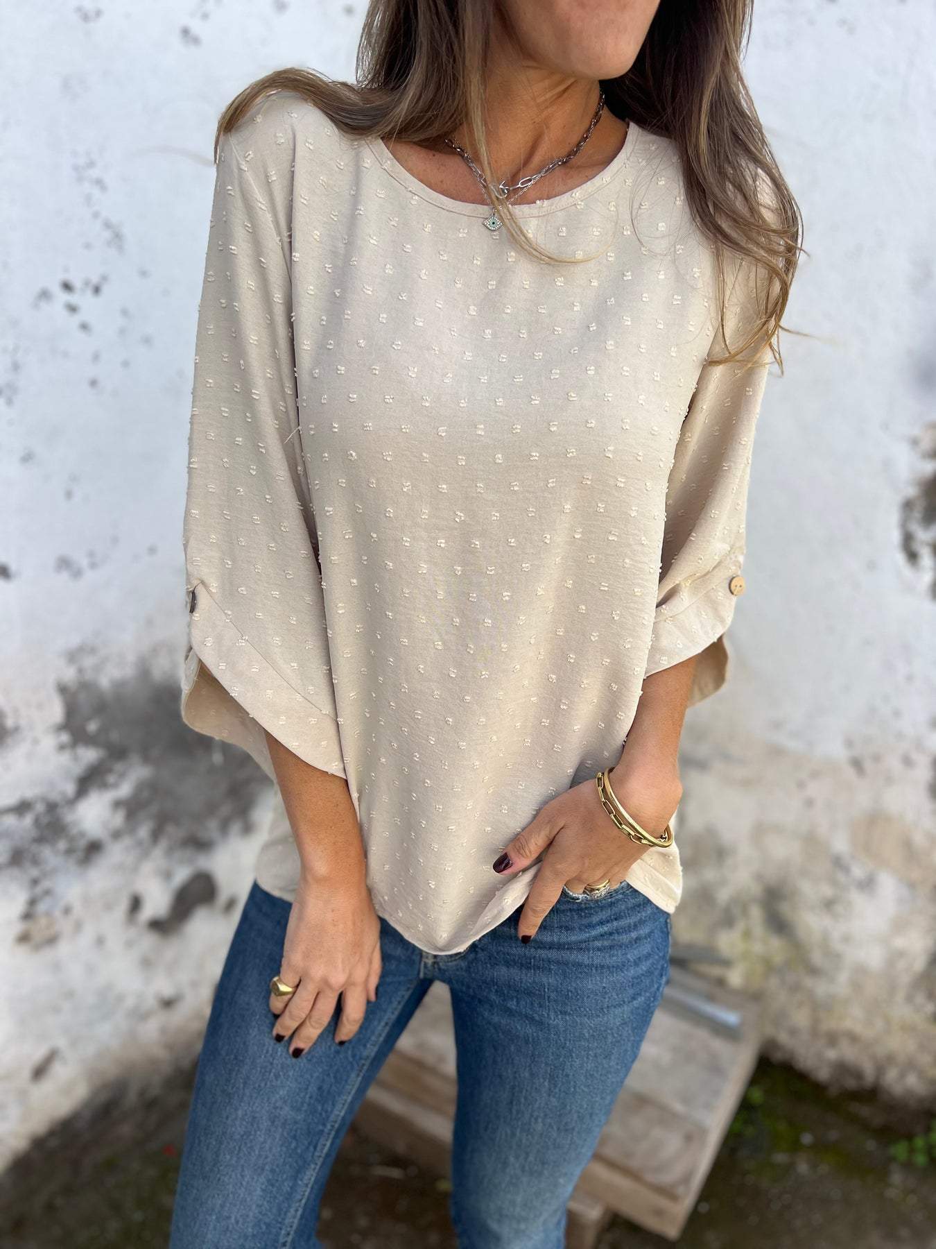 Women's Fashion Casual Loose Fit Top T Shirt Round Neck Chiffon Jacquard For Spring And Autumn — photo 7
