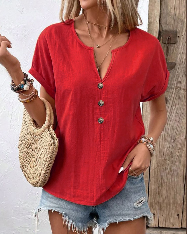 2026 Summer New European And American Women's Button V-neck Short Sleeved T-shirt Top For Women — photo 8