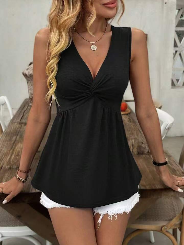 2026 European And American Sleeveless V-neck Design With A Twisted And Wrinkled Chest, Waist Cinching Vest, Women's T-shirt — photo 4