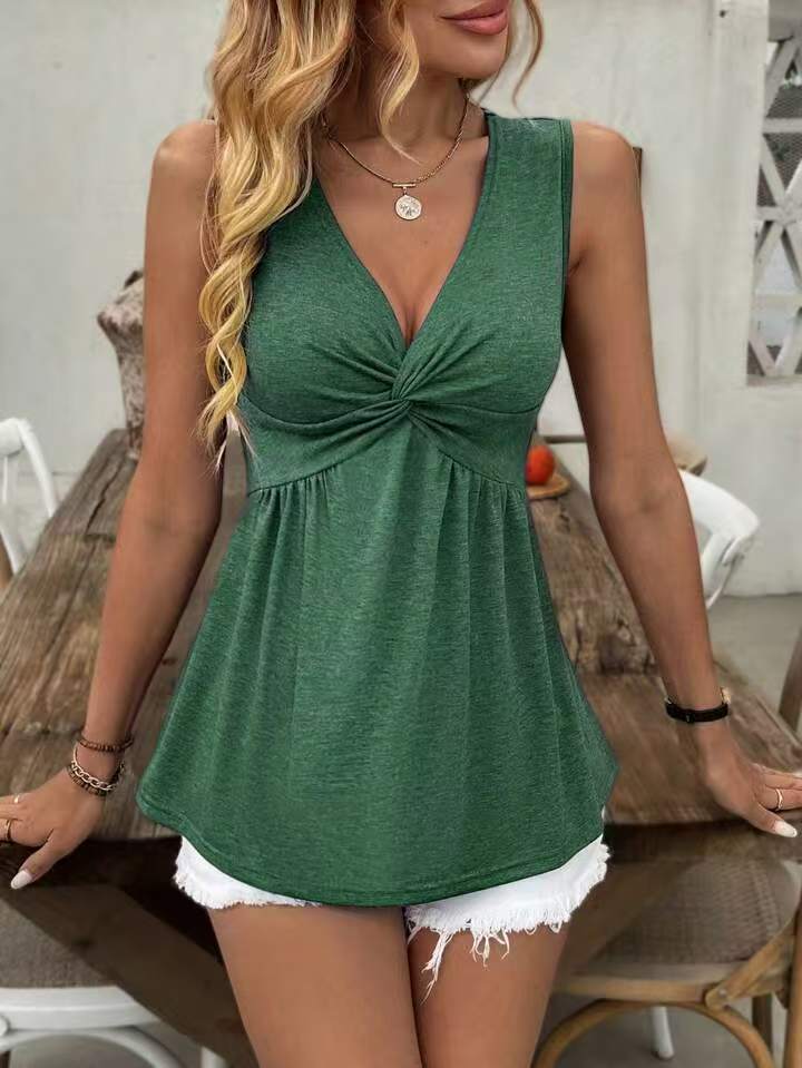 2026 European And American Sleeveless V-neck Design With A Twisted And Wrinkled Chest, Waist Cinching Vest, Women's T-shirt — photo 8