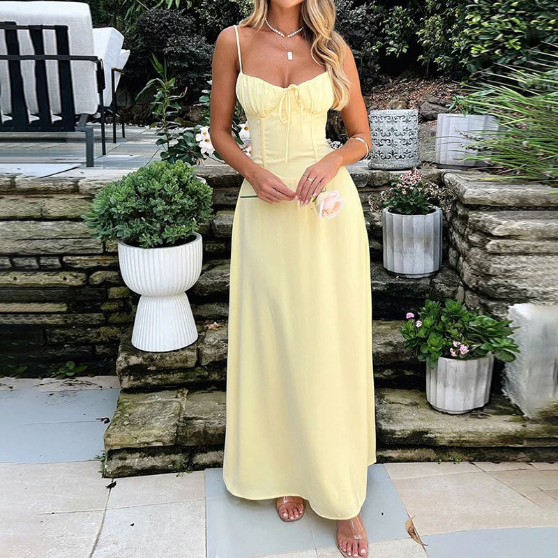 2026 New Summer Women's Clothing European And American Amazon Cross-Border Dress Tie-Waist A-Line Solid Color Slip Dress — photo 5