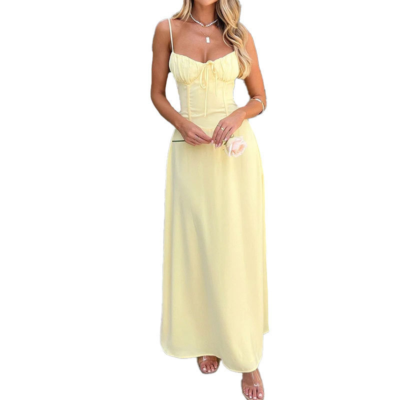 2026 New Summer Women's Clothing European And American Amazon Cross-Border Dress Tie-Waist A-Line Solid Color Slip Dress — photo 9