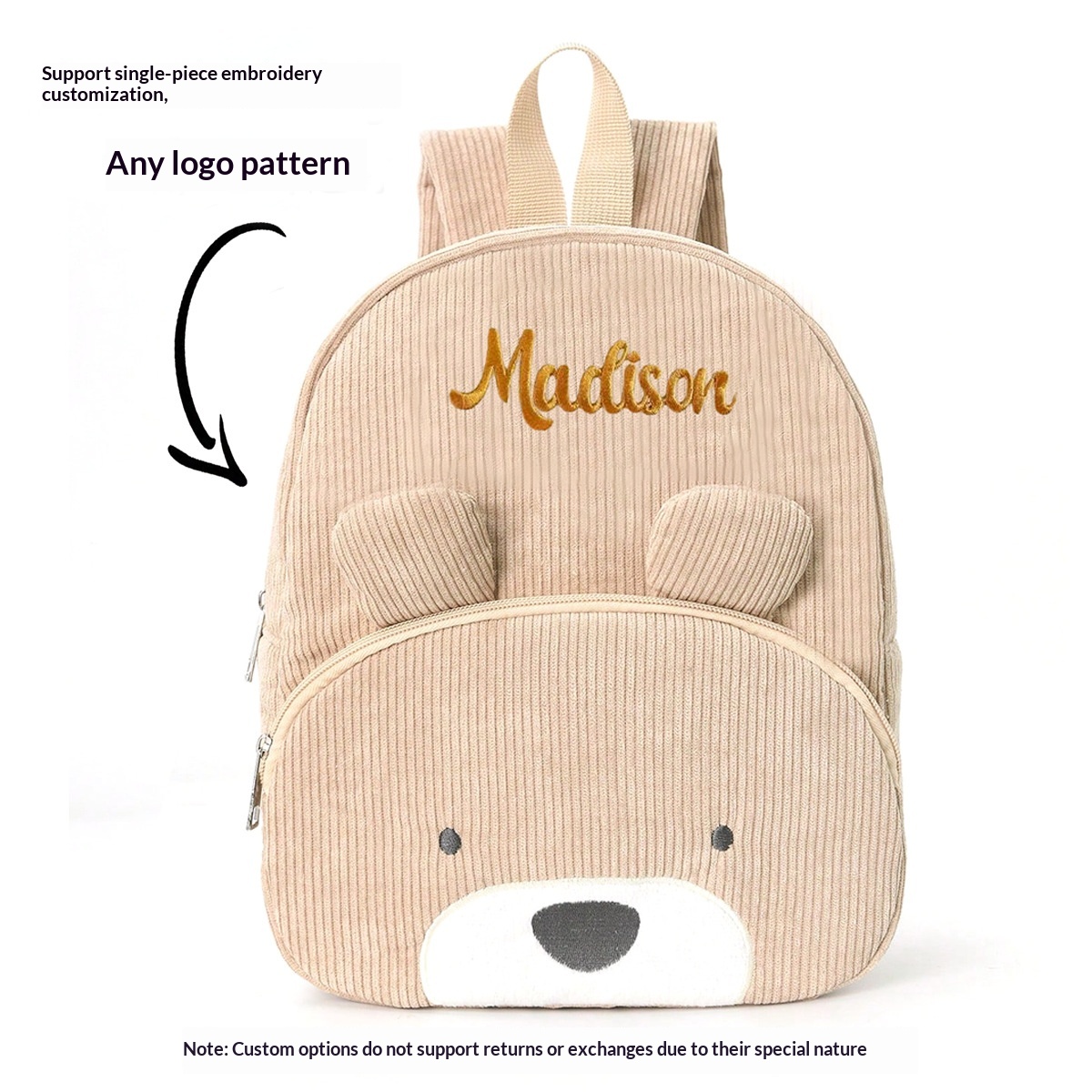 Cute Teddy Bear Backpack, Corduroy, Elementary School Backpack, Fashionable Casual Backpack, Cartoon Plush Bag-0936 Khaki Dog — photo 5