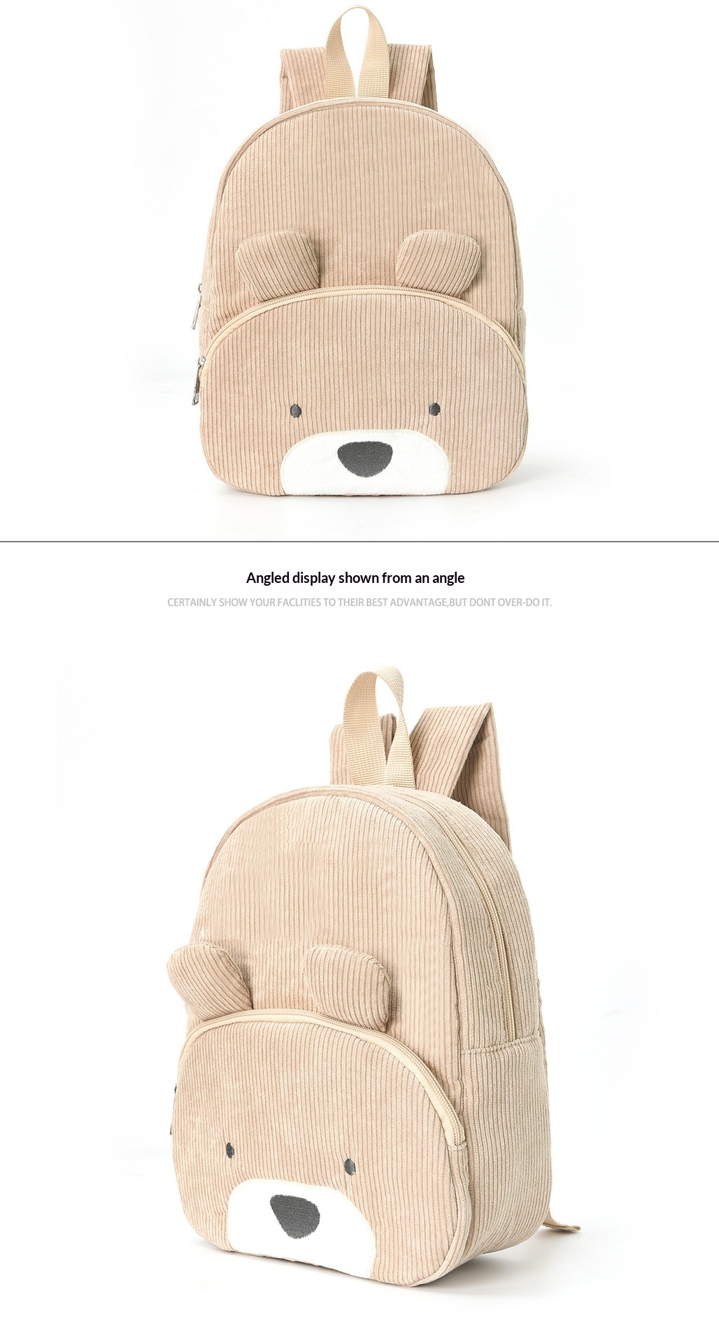 Cute Teddy Bear Backpack, Corduroy, Elementary School Backpack, Fashionable Casual Backpack, Cartoon Plush Bag-0936 P Ink Bear — photo 7
