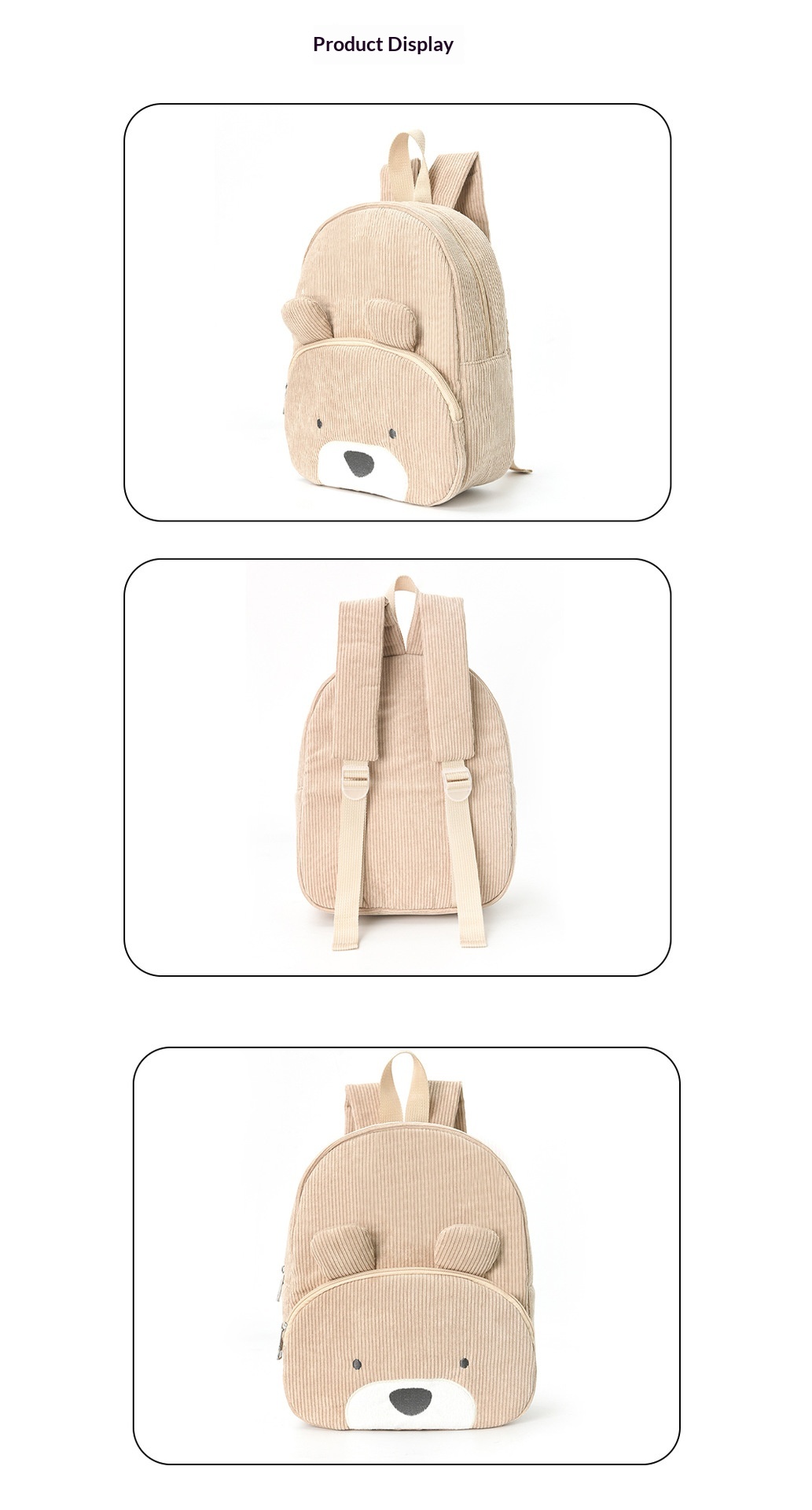 Cute Teddy Bear Backpack, Corduroy, Elementary School Backpack, Fashionable Casual Backpack, Cartoon Plush Bag-0936 Smiling Khaki Bear — photo 8