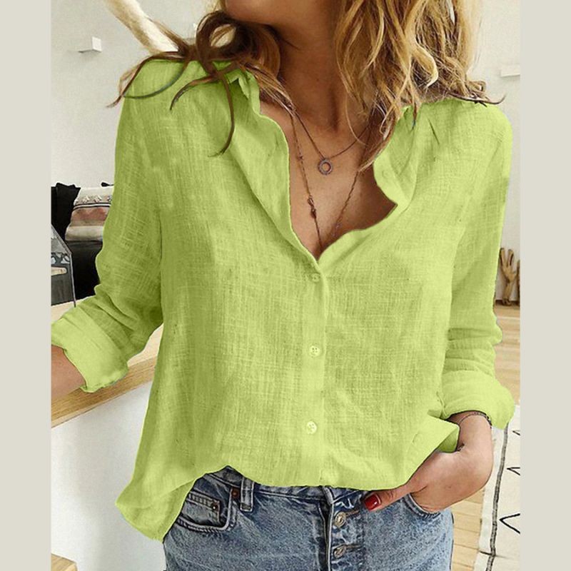 2025 Spring And Autumn Amazon Ebay European And American Pure Color Casual Loose Long-Sleeved Linen Shirts In Stock — photo 8