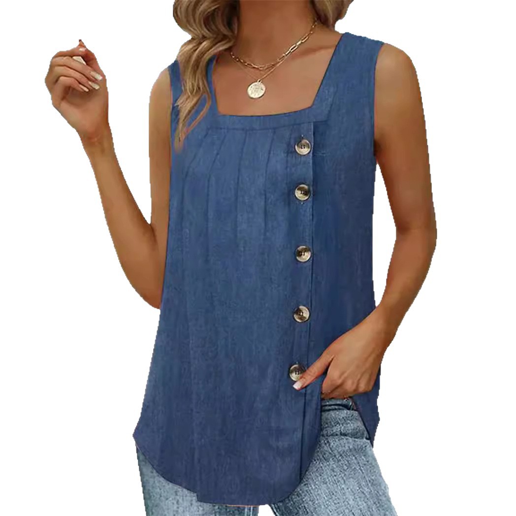2026 Summer New Popular European And American Women's Pleated Square Neck Sleeveless Tailcoat Button Vest — photo 4