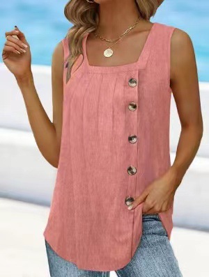 2026 Summer New Popular European And American Women's Pleated Square Neck Sleeveless Tailcoat Button Vest — photo 10