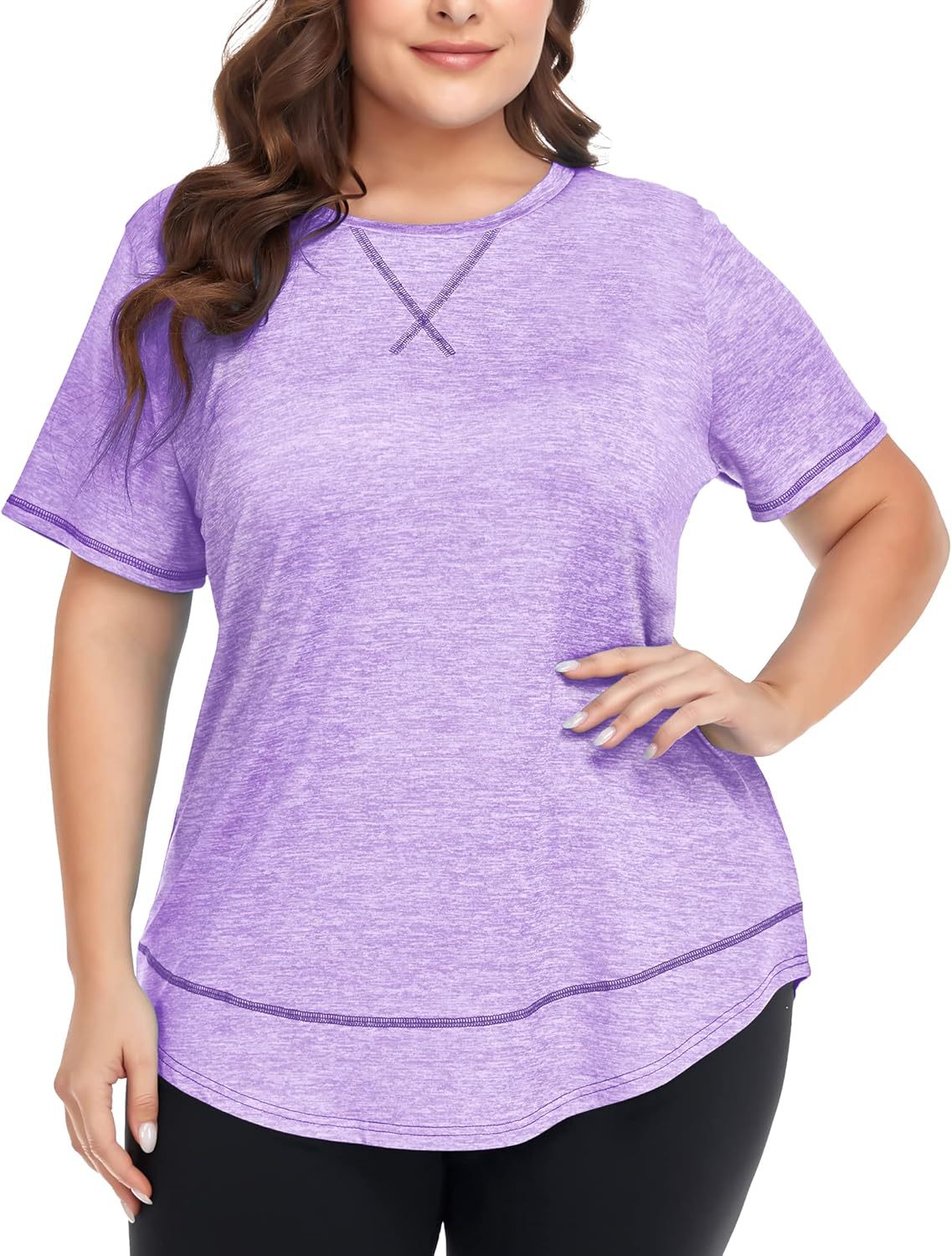 2026 Plus Size Women's Summer Sports Short Sleeve Breathable T Shirt Yoga & Fitness Quick Dry Cationic Top — photo 3