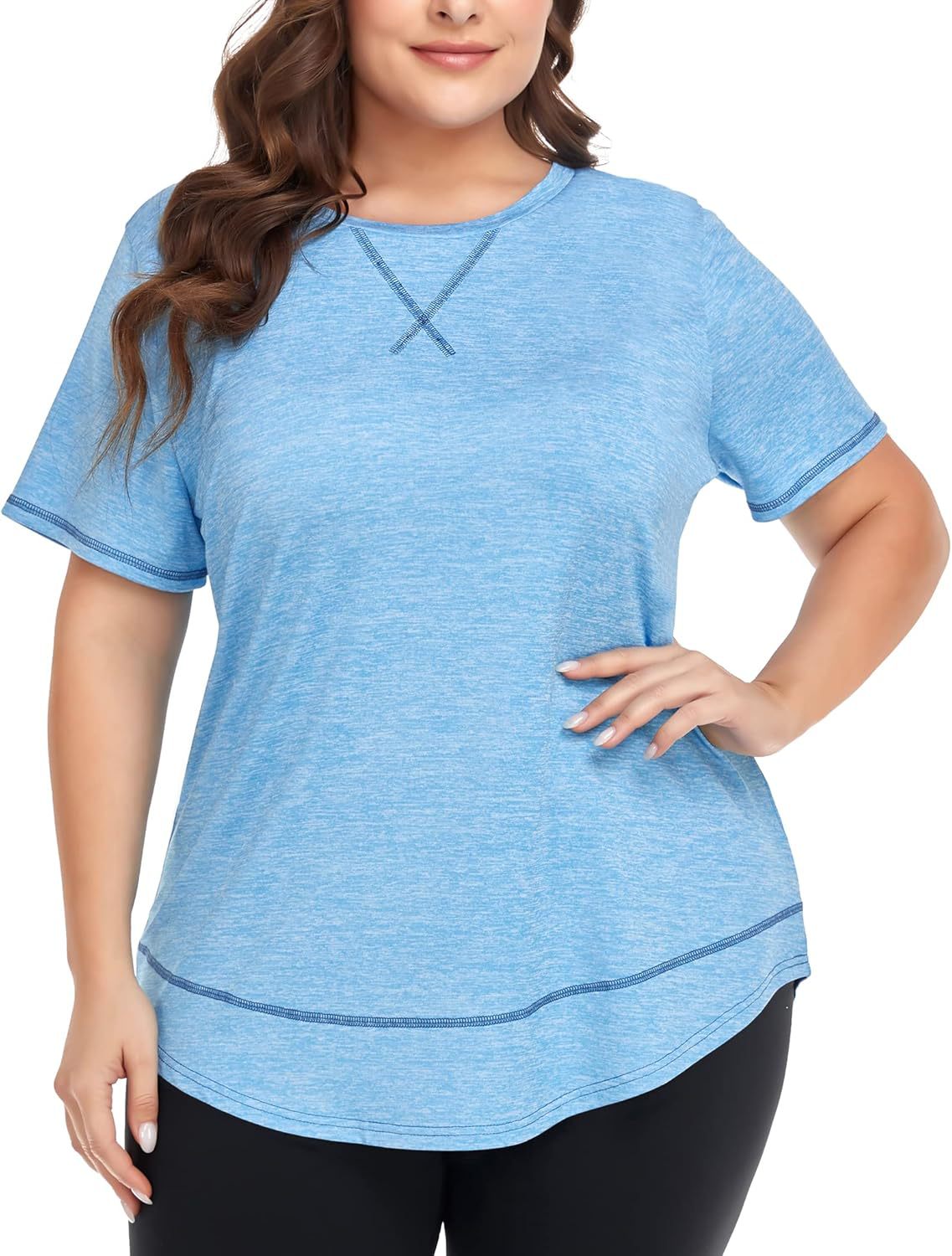 2026 Plus Size Women's Summer Sports Short Sleeve Breathable T Shirt Yoga & Fitness Quick Dry Cationic Top — photo 9