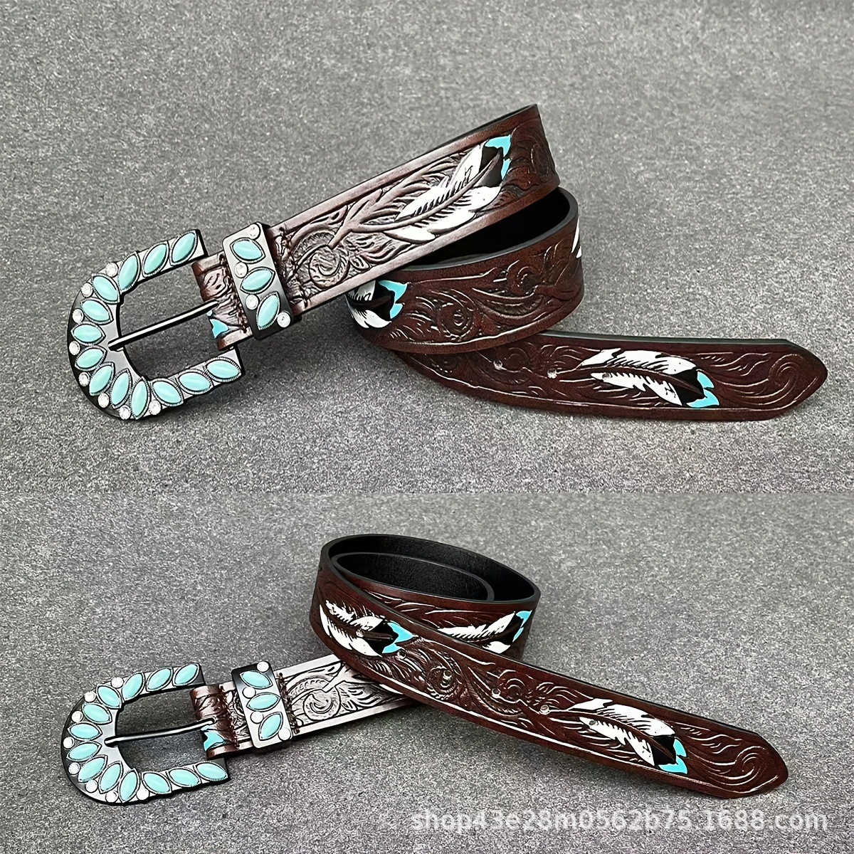 Women's Leather Belt Retro Medieval Turquoise Buckle Waistband Ladies Cowgirl Leather Belt In Stock Wholesale — photo 3