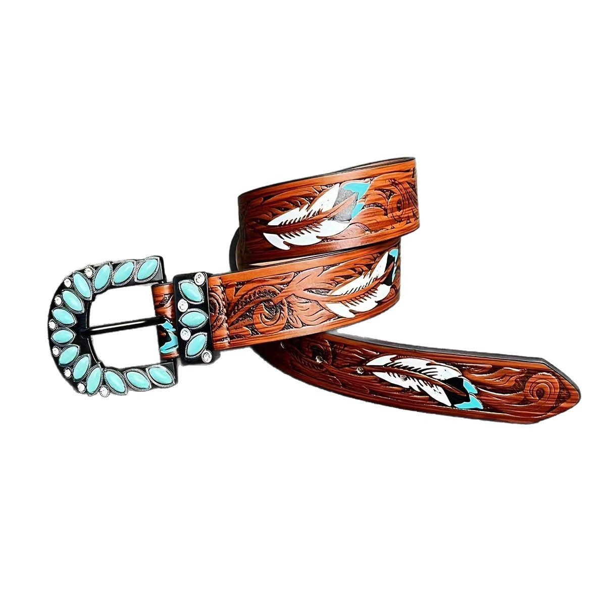 Women's Leather Belt Retro Medieval Turquoise Buckle Waistband Ladies Cowgirl Leather Belt In Stock Wholesale — photo 4