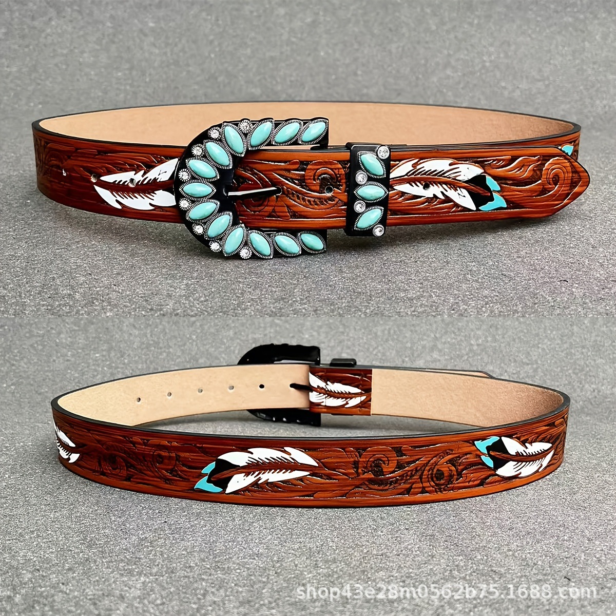 Women's Leather Belt Retro Medieval Turquoise Buckle Waistband Ladies Cowgirl Leather Belt In Stock Wholesale — photo 5