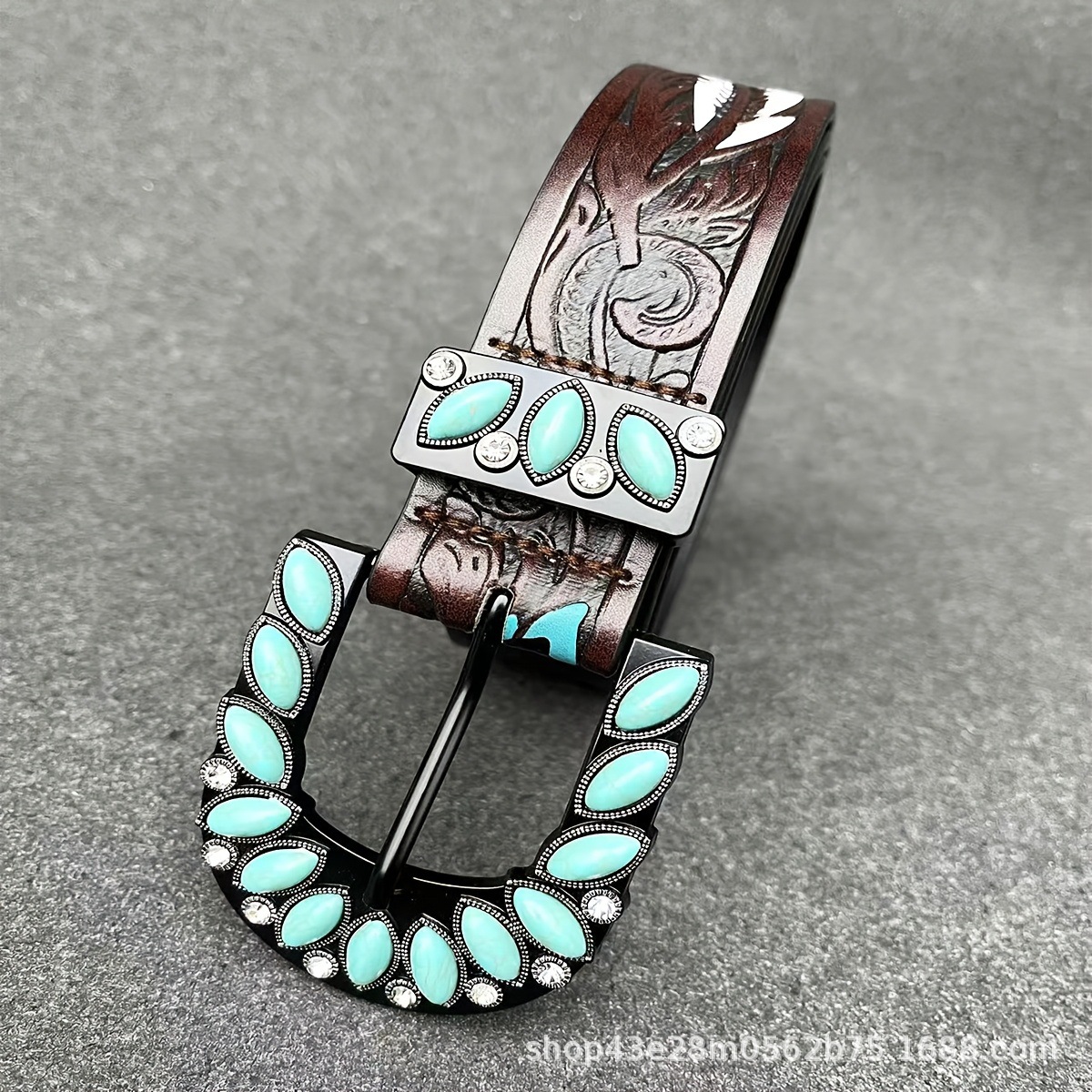 Women's Leather Belt Retro Medieval Turquoise Buckle Waistband Ladies Cowgirl Leather Belt In Stock Wholesale — photo 7