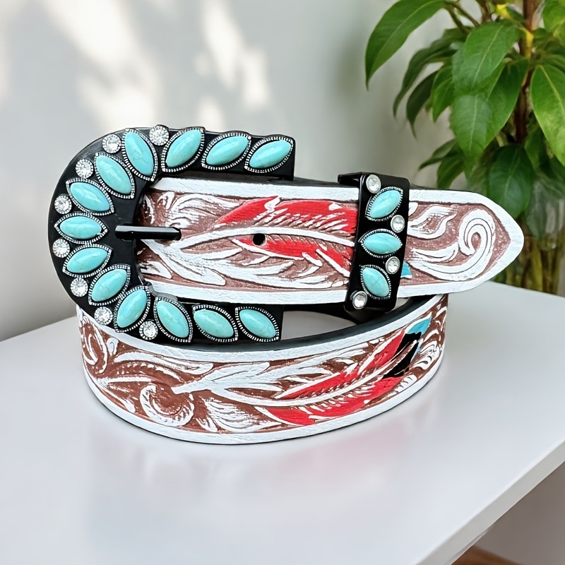 Women's Leather Belt Retro Medieval Turquoise Buckle Waistband Ladies Cowgirl Leather Belt In Stock Wholesale — photo 8